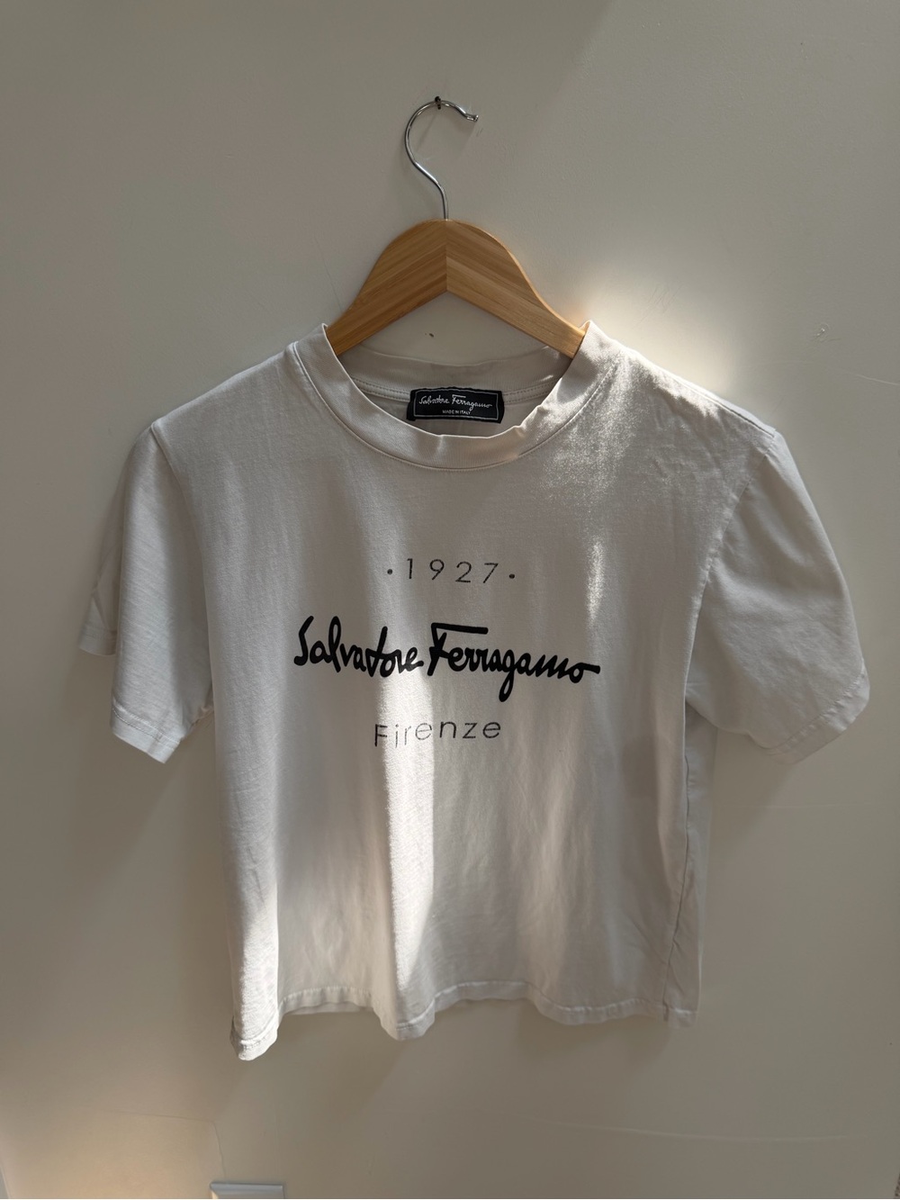 Salvatore Ferragamo White Tee With Black Logo